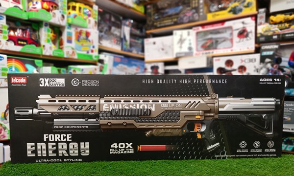 تفنگ اسباب بازی شارژی رگباری تیر فومی 6 موتوره به همراه چراغ و لیزر_اسباب بازی تفنگ