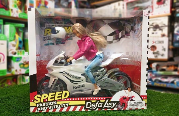 عروسک باربی دفا لوسی موتور سوار با کلاه کاسکت سفید مدل Defa Lucy Doll 8459_اسباب بازی عروسک دخترانه