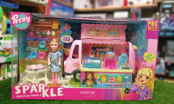 اسباب بازی ماشین بستنی فروشی به همراه باربی و وسایل_اسباب بازی ماشین