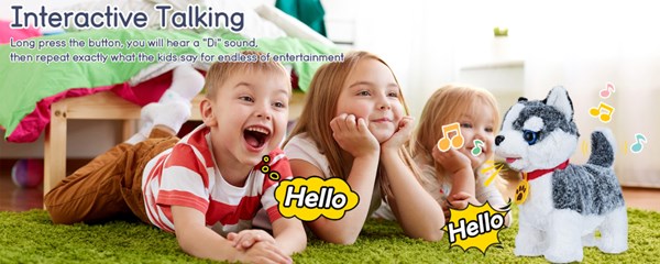 عروسک رباتیک هاپو پشمالو سخنگو و موزیکال با دسته ی کنترلی طوسی مدل Electric Singing Dog Toys 968_عروسک رباتیک