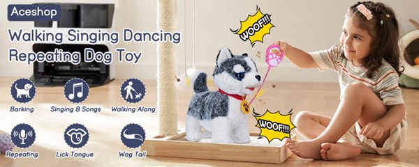 عروسک رباتیک هاپو پشمالو سخنگو و موزیکال با دسته ی کنترلی طوسی مدل Electric Singing Dog Toys 968_عروسک رباتیک