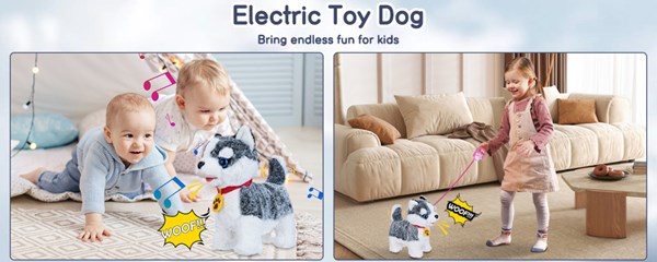 عروسک رباتیک هاپو پشمالو سخنگو و موزیکال با دسته ی کنترلی طوسی مدل Electric Singing Dog Toys 968_عروسک رباتیک