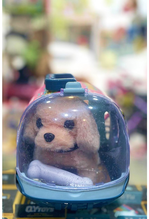 سگ خانگی به همراه قفس و وسایل آرایشی رنگ کرم کد 1059_عروسک رباتیک