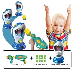 اسباب بازی تفنگ تیر توپی به همراه کوسه گرسنه مدل Shark air shooting foam ball target toys kids popper guns_اسباب بازی تفنگ