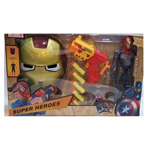 ست اسباب بازی تفنگ، فیگور و ماسک چراغدار و موزیکال مرد آهنی _اسباب بازی تفنگ