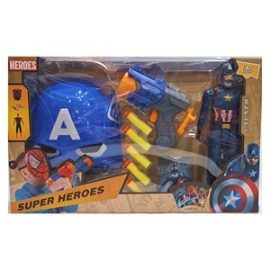 ست اسباب بازی تفنگ، فیگور و ماسک چراغدار و موزیکال کاپیتان آمریکا _اسباب بازی تفنگ