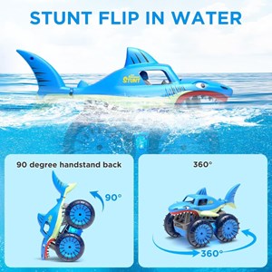 اسباب بازی ماشین کنترلی کوسه هیولای آب و خاک مدل 313-989 Amphibious Remote Control Car_اسباب بازی ماشین کنترلی