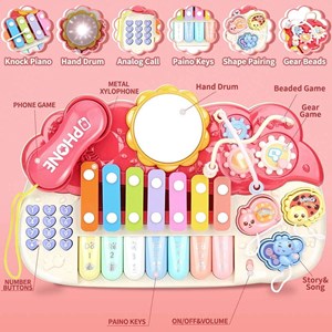 پیانو 6 کاره موزیکال و چراغدار آموزشی صورتی Electric Musical Piano Toy_اسباب بازی موسیقی