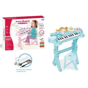 اسباب بازی پیانو الکترونیکی با صندلی و میکروفون آبی Kanisi Musical Piano Toy_اسباب بازی موسیقی