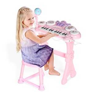 اسباب بازی پیانو الکترونیکی با صندلی و میکروفون آبی Kanisi Musical Piano Toy_اسباب بازی موسیقی