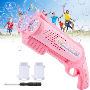 تفنگ اسباب بازی حباب ساز دولول مخزن دار صورتی Electric Bubble Maker Toy with LED Lights_اسباب بازی تفنگ