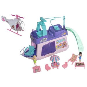 کشتی مسافرتی سرسره دار باربی همراه با هلیکوپتر_اسباب بازی عروسک دخترانه