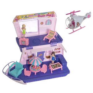 کشتی مسافرتی سرسره دار باربی همراه با هلیکوپتر_اسباب بازی عروسک دخترانه