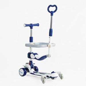 اسکوتر 3 حالته صندلی دار تاشو کودک با چرخ های چراغدار و موزیکال (رنگ سورمه ای)_اسکوتر