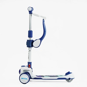 اسکوتر 3 حالته صندلی دار تاشو کودک با چرخ های چراغدار و موزیکال (رنگ سورمه ای)_اسکوتر