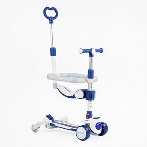 اسکوتر 3 حالته صندلی دار تاشو کودک با چرخ های چراغدار و موزیکال (رنگ سورمه ای)_اسکوتر