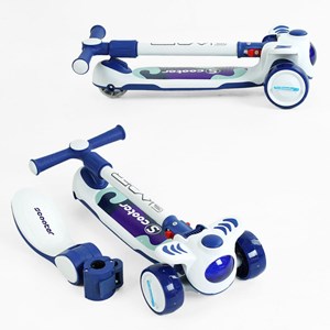 اسکوتر 3 حالته صندلی دار تاشو کودک با چرخ های چراغدار و موزیکال (رنگ سورمه ای)_اسکوتر