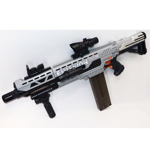 تفنگ اسباب بازی شارژی رگباری تیر فومی 6 موتوره به همراه چراغ و لیزر_اسباب بازی تفنگ