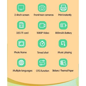 دوربین عکاسی و فیلمبرداری دیجیتال کودک با چاپ فوری حرارتی طرح دایناسور سبز_اسباب بازی دیجیتال و هوشمند