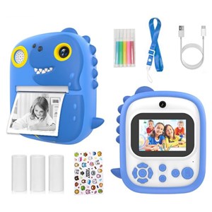 دوربین عکاسی و فیلمبرداری دیجیتال کودک با چاپ فوری حرارتی طرح دایناسور آبی_اسباب بازی دیجیتال و هوشمند