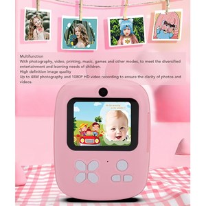 دوربین عکاسی و فیلمبرداری دیجیتال کودک با چاپ فوری حرارتی طرح خرگوش صورتی_اسباب بازی دیجیتال و هوشمند