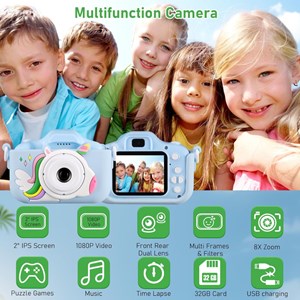 دوربین عکاسی و فیلمبرداری دیجیتال کودک طرح یونیکورن آبی_اسباب بازی دیجیتال و هوشمند