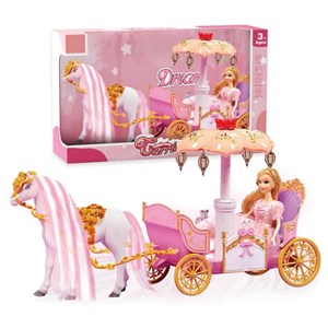 اسباب بازی کالسکه و اسب راهرو موزیکال باربی پرنسس صورتی_اسباب بازی عروسک دخترانه