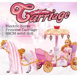 اسباب بازی کالسکه و اسب راهرو موزیکال باربی پرنسس صورتی_اسباب بازی عروسک دخترانه