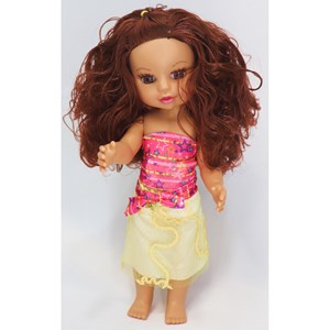 عروسک دخترانه موزیکال 36 سانتی گوشتی با موهای قهوه ای_اسباب بازی عروسک دخترانه