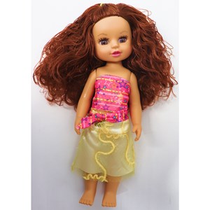 عروسک دخترانه موزیکال 36 سانتی گوشتی با موهای قهوه ای_اسباب بازی عروسک دخترانه