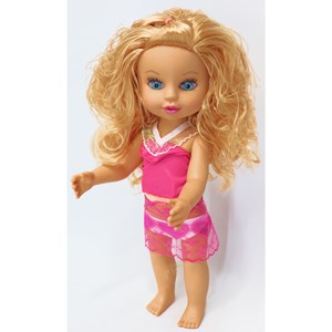 عروسک دخترانه موزیکال 36 سانتی گوشتی با موهای طلایی_اسباب بازی عروسک دخترانه