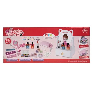 اسباب بازی میز آرایش چوبی آینه دار همراه با لوازم آرایش 21 قطعه_کیف و اکسسوری