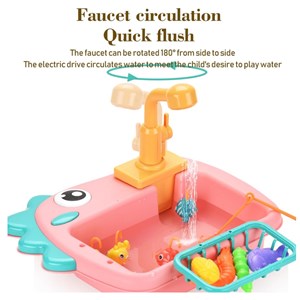 اسباب بازی سینک ظرفشویی و قلاب ماهیگیری رنگ صورتی_اسباب بازی لوازم خانگی