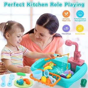 اسباب بازی سینک ظرفشویی و قلاب ماهیگیری رنگ سبز_اسباب بازی لوازم خانگی