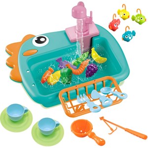 اسباب بازی سینک ظرفشویی و قلاب ماهیگیری رنگ سبز_اسباب بازی لوازم خانگی