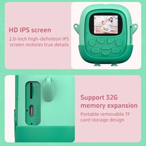 دوربین عکاسی و فیلمبرداری دیجیتال کودک با چاپ فوری حرارتی و رم 32 گیگ سبز_اسباب بازی دیجیتال و هوشمند