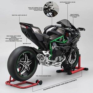 موتور شارژی کاوازاکی نینجا H2R دودزا همراه با پایه مقیاس 1:6 مدل Kawasaki H2R Alloy Racing Motorcycle_اسباب بازی ماشین