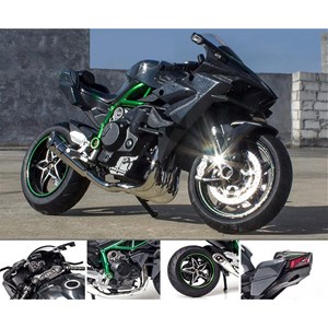 موتور شارژی کاوازاکی نینجا H2R دودزا همراه با پایه مقیاس 1:6 مدل Kawasaki H2R Alloy Racing Motorcycle_اسباب بازی ماشین