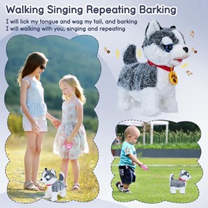 عروسک رباتیک هاپو پشمالو سخنگو و موزیکال با دسته ی کنترلی طوسی مدل Electric Singing Dog Toys 968_عروسک رباتیک
