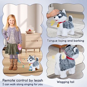 عروسک رباتیک هاپو پشمالو سخنگو و موزیکال با دسته ی کنترلی طوسی مدل Electric Singing Dog Toys 968_عروسک رباتیک