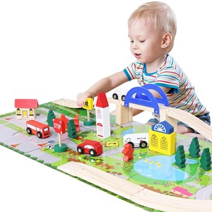 پازل شهر کوچک چوبی همراه با قطار و ریل، 40 قطعه مدل 861 Rail Overpass Wooden_اسباب بازی لگو