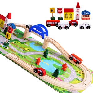 پازل شهر کوچک چوبی همراه با قطار و ریل، 40 قطعه مدل 861 Rail Overpass Wooden_اسباب بازی لگو