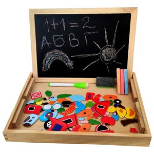 تخته سه کاره آهنربایی، وایت برد و تخته سیاه به همراه ماژیک و گچ رنگی طرح مزرعه شادی_اسباب بازی علمی