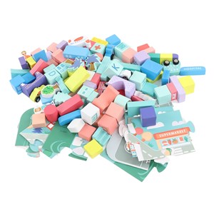 بلوک چوبی خانه سازی بریکس سطلی 108 قطعه با صفحه بازی مدل JHTOY 139_اسباب بازی لگو