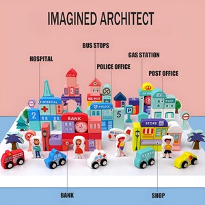 بلوک چوبی خانه سازی بریکس سطلی 108 قطعه با صفحه بازی مدل JHTOY 139_اسباب بازی لگو