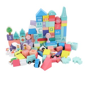 بلوک چوبی خانه سازی بریکس سطلی 108 قطعه با صفحه بازی مدل JHTOY 139_اسباب بازی لگو