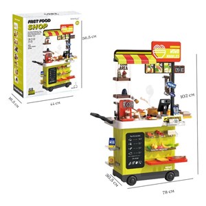 ست اسباب بازی آشپزخانه 88 تکه با بخار، سینک و صندوق فروش فست فود مدل Fast Food Shop 889_اسباب بازی لوازم خانگی