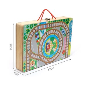 پازل شهر کوچک چوبی تاشو همراه با قطار و ماشین، 90 قطعه مدل TOYARTSY Track Box City_بازی فکری