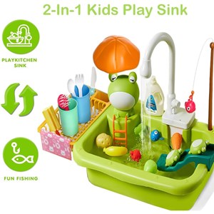 اسباب بازی سینک ظرفشویی و قلاب ماهیگیری 30 قطعه طرح قورباغه_اسباب بازی لوازم خانگی