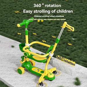 اسکوتر 3 کاره صندلی دار تاشو با 5 چرخ چراغدار و موزیکال رنگ سبز_اسکوتر